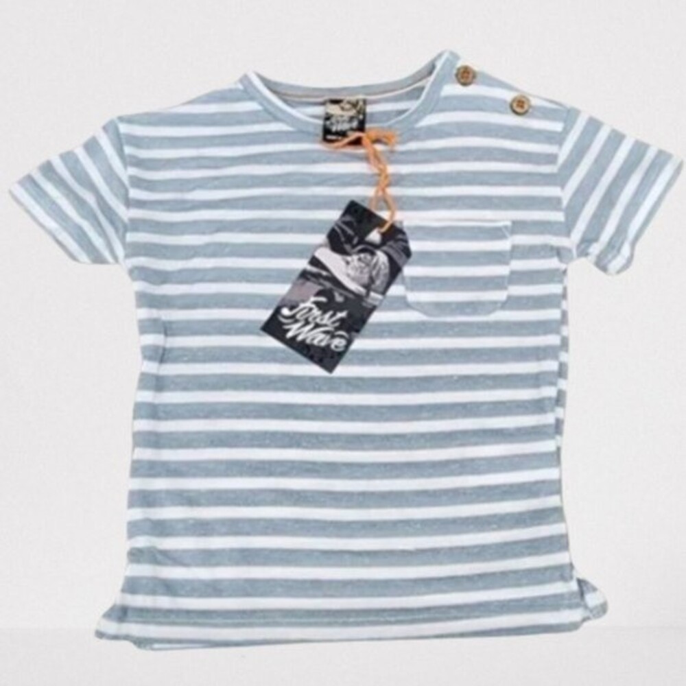 First Wave Striped T-Shirt Boys Size 18 months Light Blue Tee Top D46